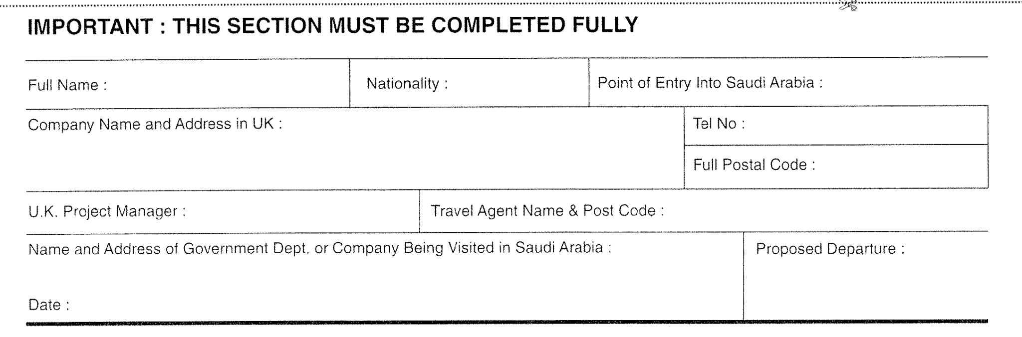 Saudi Arabia Visa Application Form